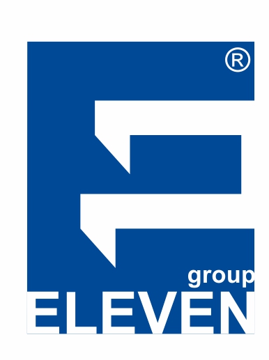 Logotipo Eleven Group em azul e branco